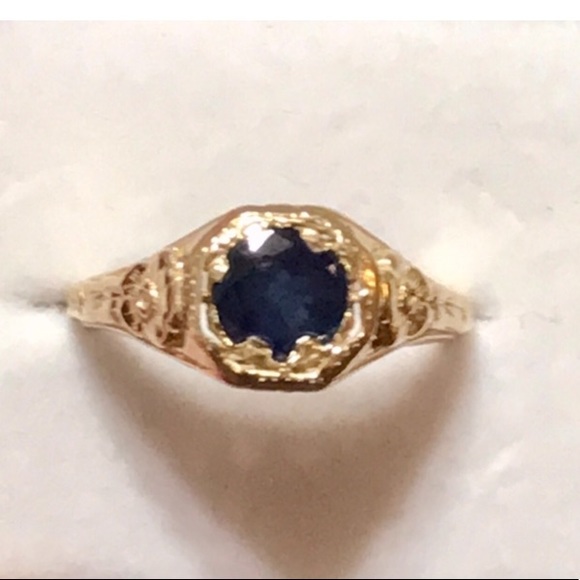 Jewelry - ANTIQUE .75 CTW SAPPHIRE FILIGREE 10KT GOLD RING